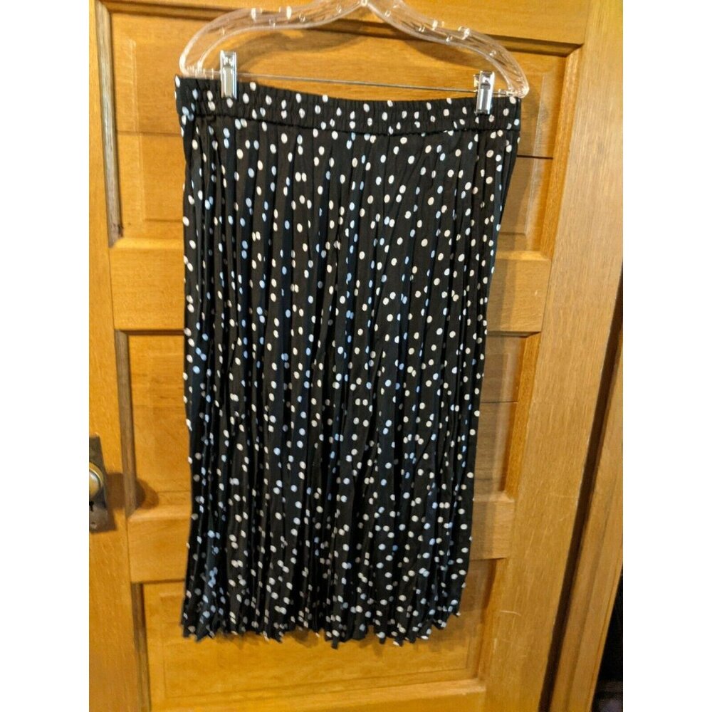 Time & Tru Midi Skirt XL (16-18) Black Polka Dot Crinkle Womens - Picture 2 of 5